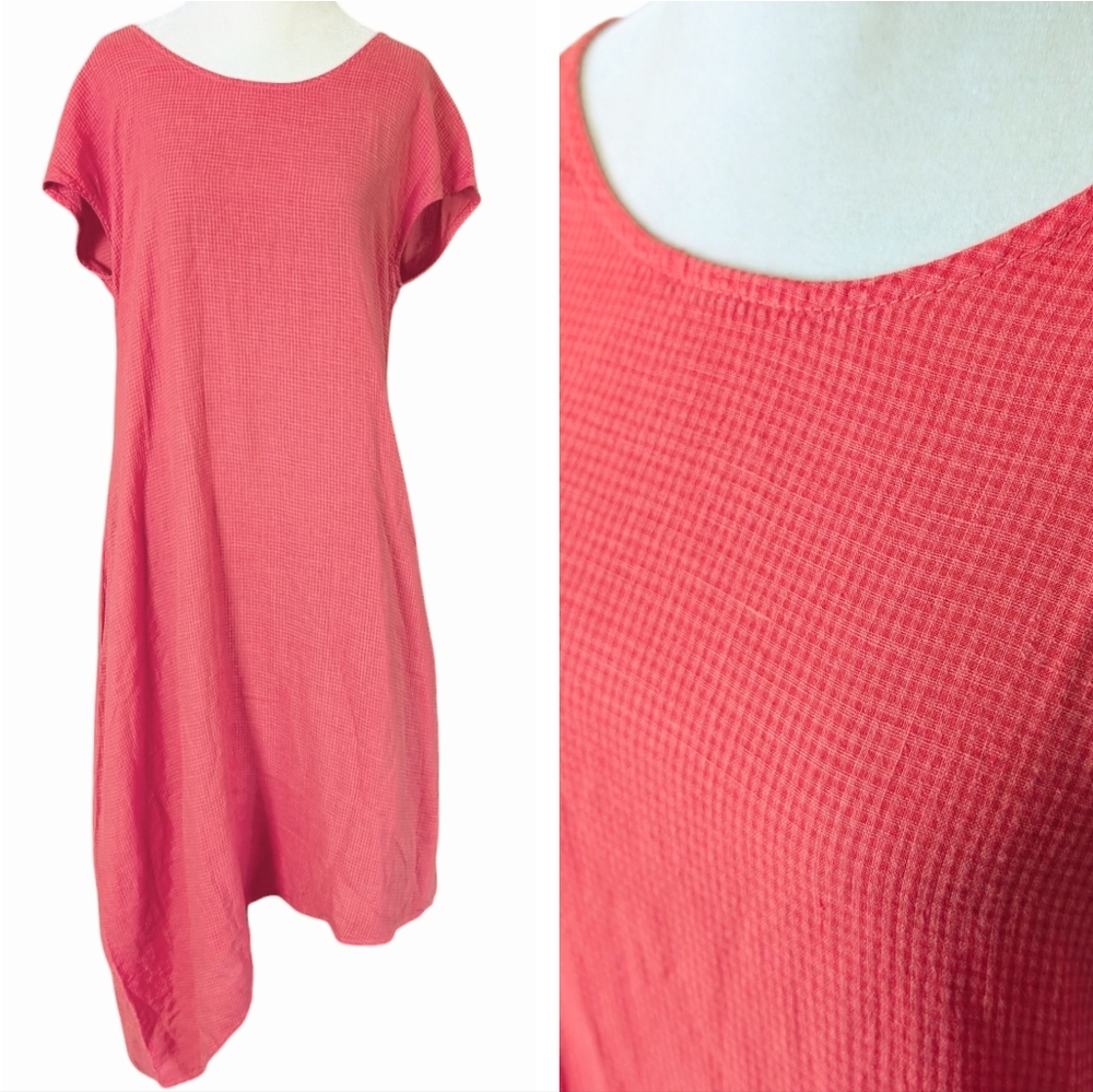 Niche Nilgum Derman Linen Dress Small Orange Red Color Asymmetrical Short Sleeve
